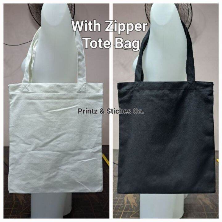 With Zipper Plain / Printable Canvas Tote Bag Lazada PH