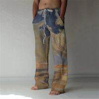 Hot sell 2023 Summer Mens Baggy Beach Pants Elastic Drawstring Pattern Printed Landscape Comfortable Soft and Casual Pretend