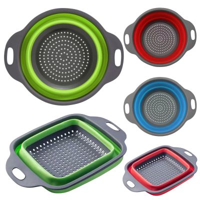 【CC】✇❆  Folding Silicone Drain Basket Fruit Vegetable Washing Strainer Colander Collapsible Drainer Storage