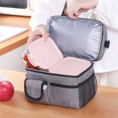 Insulated Lunch Bag, Leakproof Thermal Bento Cooler Tote for Women and Men, Dual Compartment with Shoulder Strap