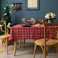 Happy New Year Rectangular Tablecloth Red Plaid Christmas Decorations Coffee Table Cover Mat Coat Party Dinning Table Cloth