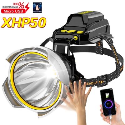 ไฟฉายคาดหัว LED ไฟหน้า xhp50 Bright 3 โหมดโคมไฟ Micro USB ชาร์จไฟฉายสำหรับ headlampไฟฉายส่องสัตว์แรงสูง ส่องไกล แบตอึด ชาร์จ USB ฟรี แบตเตอรี่ แท้ 3 ก้อน