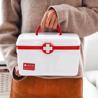 dTrade-กล่องยา กล่องพยาบาล กล่องใส่ยาสองชั้นขนาดใหญ่ ตู้ยาอเนกประสงค์ กล่องเก็บยาสำหรับครัวเรือน กล่องจัดยาแบบพกพา 2-Layer First Aid Kit Box Medicine Storage