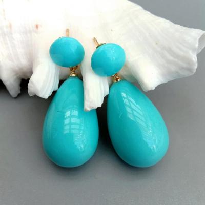 YYGEM 17x27MM( Turquoise Color Sea shell pearl Long Drop Stud Earrings Gold Plated Jewelry For Women