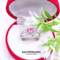 R6484 แหวนพลอยรูเบลไลต์แท้ ( Rubellite ) ตัวเรือนเงินแท้ ชุบทองคำขาว มีตอกโค้ด925 ไซส์ 55 แก้ไซส์ฟรี