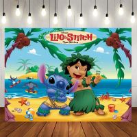 Lilo &amp; Stitch ฉากหลังลายวันเกิดความสุขสำหรับเด็กของขวัญการ์ตูนสติทช์วันเกิดพื้นหลังการถ่ายภาพตกแต่งห้องอาบน้ำฝักบัวทารก