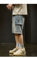 Summer work denim shorts, mens casual and versatile trend, insport trendy brand retro multi pocket loose fitting pants