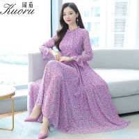 Purple 4XL Chiffon Autumn O Neck Dress Women Bohemian For Party Vestiti Donna Eleganti Robe Longue Blue Long Sleeve Vestidos