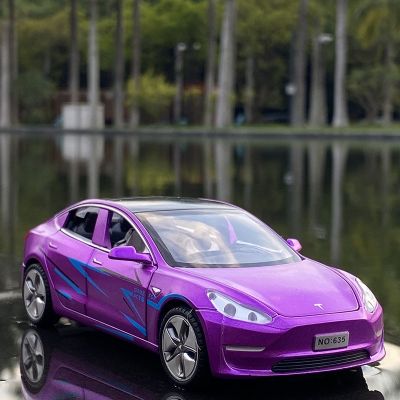 1:32 Tesla Model3 ModelX Alloy Model Car Metal Diecast Toy Car For Boys Simulation Sound And Light Toy Collections Kids Gift
