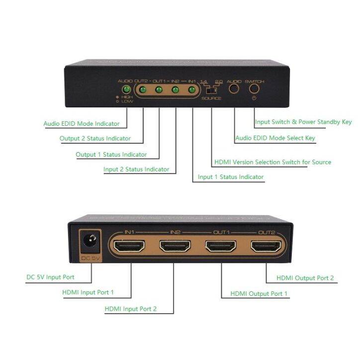 4k6ตัวแยก2x1สวิตช์-hdmi-0hz-1x2-v2-0ตัวเลือกเมทริกซ์2x2-hdcp2-2ขนาด18gbps-scaler-down-audio-edid-hdr-by-vision-atmos