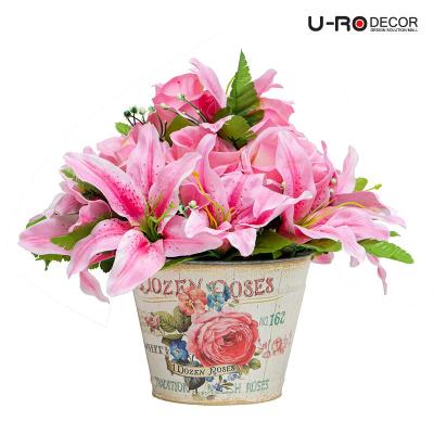 U-RO DECOR รุ่น ช่อลิลลี่&amp;กุหลาบคละสีในกระถางดอกไม้ DOZEN ROSE-M (โดเซ็น โรส-เอ็ม) ยูโรเดคคอร์ กระถาง แต่งบ้าน ใส่ของ  ดอกไม้ ประดิษฐ์ flower ช่อดอกไม้