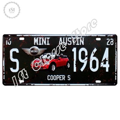 【YF】◊☒  Cooper S 1964 Car License Plates 15x30 cm Wall Decals Metal Sign Shabby Tin Plaques motorcycle garage