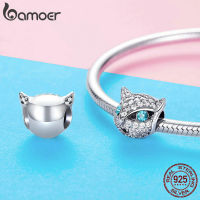 BAMOER High Quality Authentic 925 Sterling Silver Kitten Cat Fox Shape Charms Clear CZ Beads fit Bracelet Luxury Jewelry SCC1131