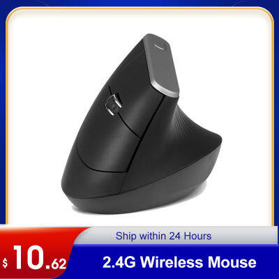 2.4G Wireless Optical Mouse Vertical Mouse 6 Keys Ergonomic Mice with 3-gear Adjustable 1600DPI Mice for PC Laptop Black Mouse