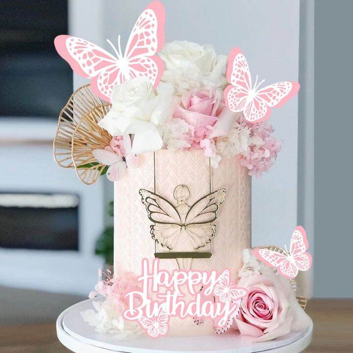 Paper Butterfly Decoration Cake Happy Birthday Cake Topper Butterflies for Cakes Party Supplies