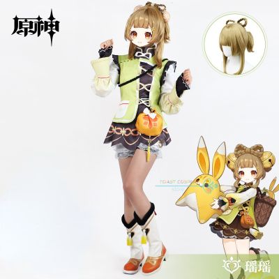 Game Genshin Impact Yaoyao Cosplay Costume Anime  Outfits Halloween Carnival Yaoyao Dress Shorts Wig Knapsack For Women