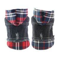 Plaid Faux Two-piece Designer Dog Clothes Denim Clothing for Small Dogs Cat Jeans Jacket for Chihuahua French Bulldog Costume Clothing Shoes Accessori