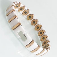 White Rose Gold Steel Ceramic Chain Link Bracelet for Men Women Bio Germanium Health Care Magnetic Wristband Femme Jewelry Gifts