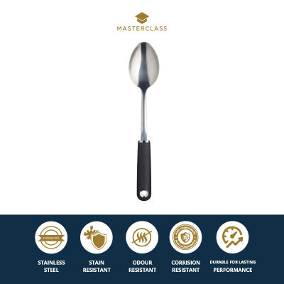 MasterClass Soft Grip Handle Stainless Steel Cooking Spoon - Black ช้อนทำอาหาร สีดำ