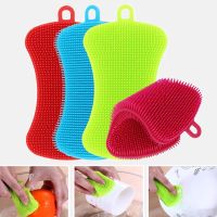 hot【DT】✶♟∈  1/3/4pcs Cleaning Washing Brushes Pot Pan Sponge Scrubber Fruit Vegetable Dish Silicone Dishwashing