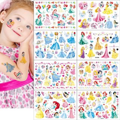 【YF】 1Pcs Princess Tattoo Sticker Cartoon Snow White Belle Ariel Figure Toy for Girls Childrens Birthday Party Gift