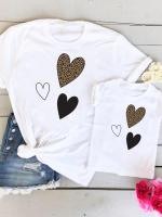 (KTL)Family Matching Outfits Leopard Love Heart Women Lovely Kid Child Summer Mom Mama Mother Tshirt Tee T-shirt Clothes Clothing