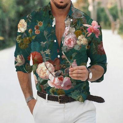 เสื้อฮาวายลายดอกไม้ฤดูร้อน3D ผู้ชายเสื้อสำหรับวันหยุดชายหาดแขนยาวขนาดใหญ่5Xl เสื้อยืดสำหรับผู้ชายเสื้อหรูหราแบบเขตร้อน