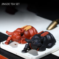 1PC Chinese Yixing Purple Clay Tea Cattle model Statue Creative Home garden Decor Crafts Tea Ceremony Accessories