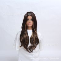 [COD] and foreign trade ladies golden brown mixed long curly hair chemical fiber high temperature silk wig cross-border delivery