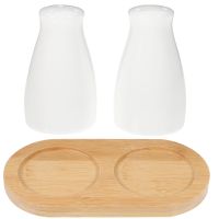 Pepper Shaker Set Toothpick Dispenser Porcelain Pepper Shaker Cheese Sugar Jar Wood Pepper Bottle