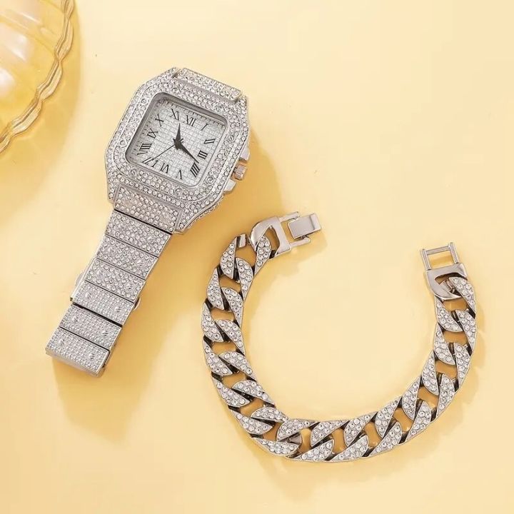 ชุด2ชิ้นนาฬิกาผู้หญิงเพชรนาฬิกาทองนาฬิกาข้อมือสตรีพลอยจากแบรนด์ชั้นนำนาฬิกาข้อมือสตรี