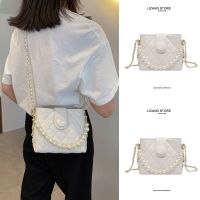Niche bag female 2023 new trendy foreign style pearl rhombic chain large capacity Messenger bucket bag 【BYUE】