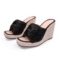 Women’s Wedge Sandals Pleated Shoes Woman Platform Heel Sandals Kid Suede Summer Lady Espadrilles Sandal Peep Toe