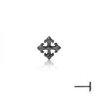 ake ake The Rituals Cross Stud Earring - Black Rhodium / ต่างหูเงินแท้แกะมือ แต่งผิวด้วยการชุบโรเดียมดำ