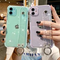 ■✘✻ Glitter Powder Holder Phone Case For iPhone 12Pro 11 X XR XS Max 7 8 Plus Transparent Soft TPU Wrist Strap Shockproof Back Cover