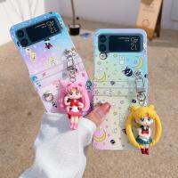 Sailor เคสแบบแข็ง4ชิ้นเคสโทรศัพท์ตุ๊กตาพร้อมสายรัดข้อมือสำหรับ Samsung Galaxy Z Zflip4เคสห่อหุ้ม