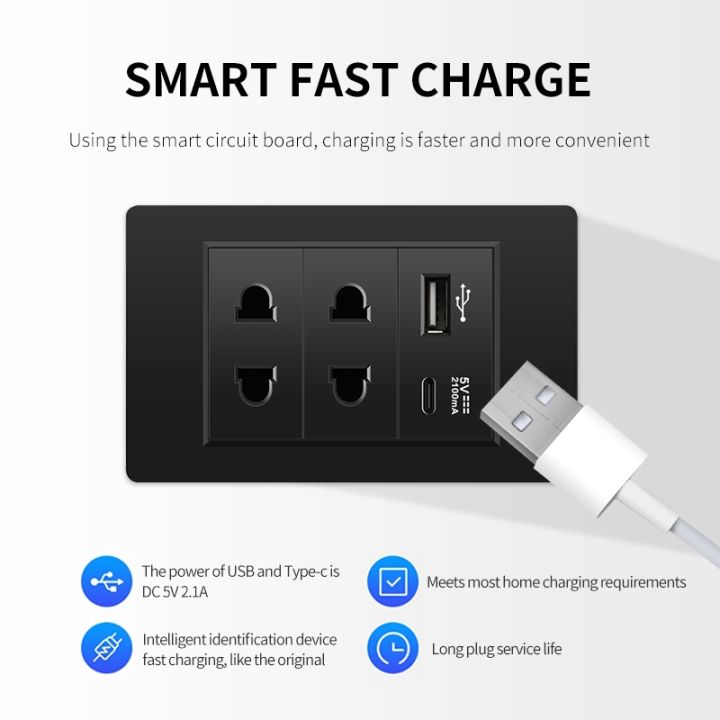 pssrise-brazil-thai-eu-us-wall-socket-with-5v-2-1a-usb-type-c-charger-power-outlet-pc-panel-light-switch-tv-tel-computer-socket