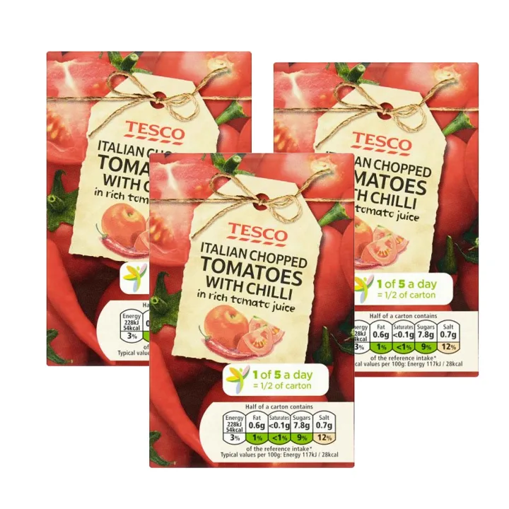 TESCO Italian Chopped Tomatoes With Chilli 3pack (390g per pack