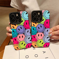 เคส Pu นิ่มหน้ายิ้มหลากสีน่ารักสำหรับ IPhone 11 12 13 14 Pro Max 14 Plus เคสซิลิโคนกันกระแทกเคสโทรศัพท์สำหรับ IPhone 7 8 Plus SE 3 XR Xs Max ปกหลังสำหรับเด็กผู้ชายและเด็กผู้หญิง