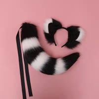 Custom Handmade Men And Womens Cosplay Party Hair Clips Fashion Plush Animal Ears Hair Ribbon Halloween Tail Set