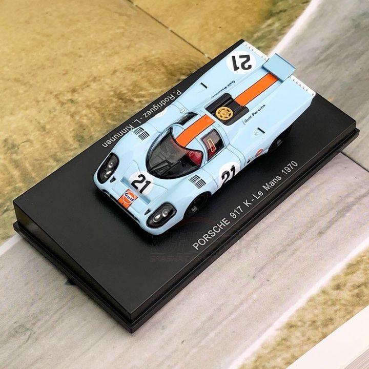 1/64 Paduan แบบหล่อตายแบบ Mobil Spark Porsche 917K Gulf 1970 Le Mans Balap #21รุ่น Mobil High-End Koleksi En Hadiah