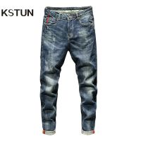 Slim Fit กางเกงยีนส์ผู้ชายสีฟ้ายืด Streetwear Denim กางเกงลำลองผู้ชายกางเกงกางเกงยีนส์สำหรับ Man Pockets