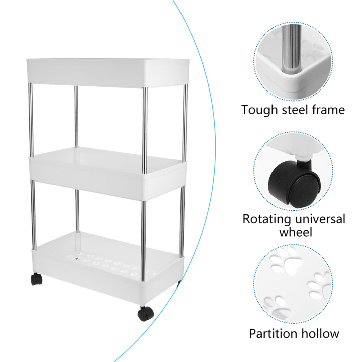 รถเข็นห้องน้ำชั้นจัดเก็บรถเข็นช่องว่างครัวสำนักงานรถเข็นล้อชั้นวางพลาสติกมัลติฟังก์ชั่ชั้นวางเก็บเข้าลิ้นชัก