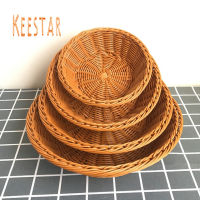 Keestar ตะกร้าสานทรงกลมสาน,ถาดขนมปังเสิร์ฟอาหารผลไม้ที่เก็บของในห้องน้ำที่เก็บของในครัวตะกร้าระบายน้ำ