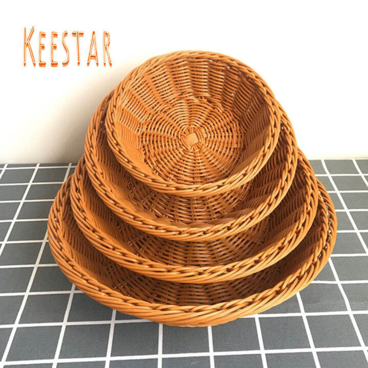 keestar-ตะกร้าสานทรงกลมสาน-ถาดขนมปังเสิร์ฟอาหารผลไม้ที่เก็บของในห้องน้ำที่เก็บของในครัวตะกร้าระบายน้ำ