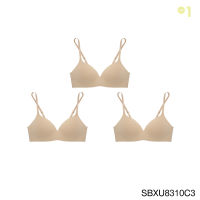 (Set 3 ชิ้น) Sabina เสื้อชั้นใน Invisible Wire (ไม่มีโครง) Seamless Fit รุ่น Pretty Perfect  รหัส SBXU8310 สีเนื้อเข้ม