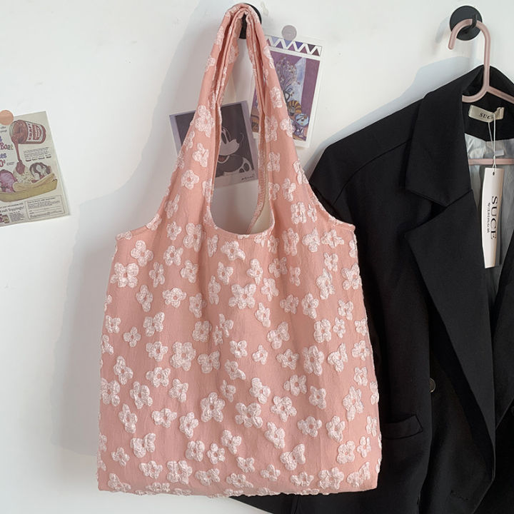 กระเป๋าผ้าใบผู้หญิงกระเป๋าศิลปะรูปตัวยูกระเป๋าสะพายดอกไม้ช็อปปิ้ง