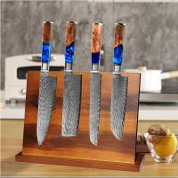 Magnetic Knife Block(Natural Wood) Knife Organizer Block Knife Dock Kitchen Scissor Holder Strongly Magnetic Acacia Rubber Wood