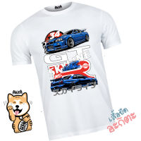 เสื้อยืดลายรถนิสสัน สกายไลน์ R34 Nissan Skyline GT-R R34 Godzilla スカイライン v.2