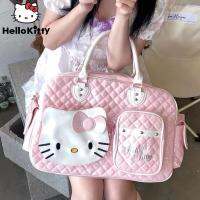 กระเป๋าถือ Sanrio Hello Kitty สไตล์ญี่ปุ่นสีฟ้าสีชมพูกระเป๋าสะพายไหล่สำหรับผู้หญิง Y2k หวานหนัง PU ของเด็กผู้หญิงกระเป๋าสะพายข้างความจุขนาดใหญ่2023New